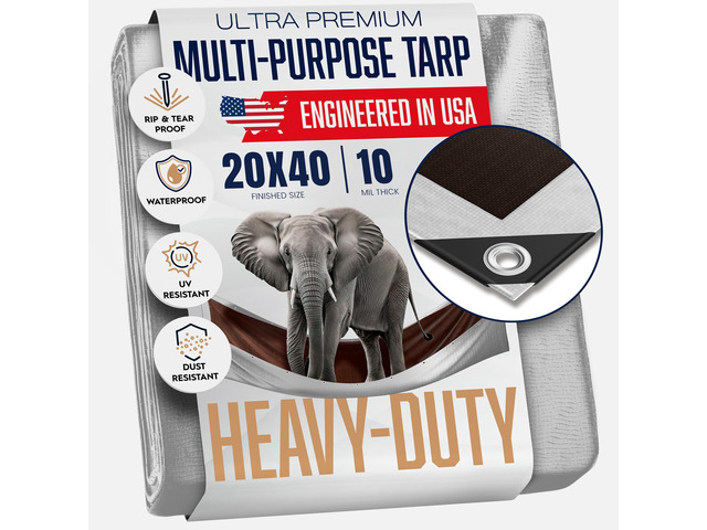 20x40 Tarp Heavy Duty, Large Tarp Waterproof - 10 Mil Extra Thick, UV Resistant, Grommets Every 18' - Outdoor Waterproof Plastic Poly Tarpaulin,...