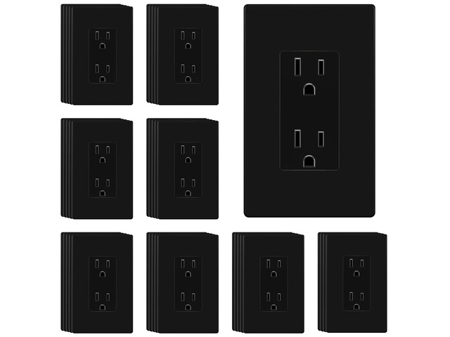 40 Pack Decorator Outlet 15A Receptacle with Screwless Wall Plate Self-Grounding, UL Listed, Standard Residential Electrical Outlets for Home,...