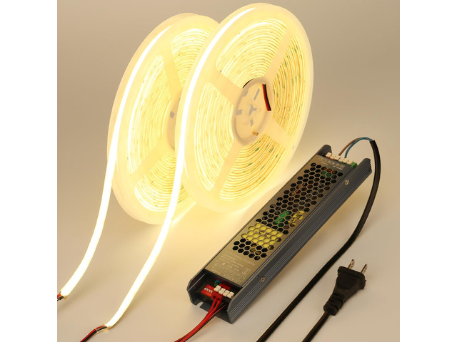 24V Diffused Outdoor COB LED Strip Lights Waterproof 65.6ft IP67 4000K Natural White LED Tape Light Adhesive 160W CRI 93 with Power Supply for...