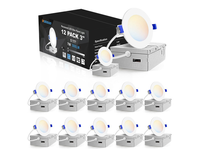 12 Pack 3 inch Recessed Lighting, 5CCT, 2700K-5000K Selectable LED Recessed Light with Junction Box, Dimmable Canless Wafer Downlight, LED Ceiling...