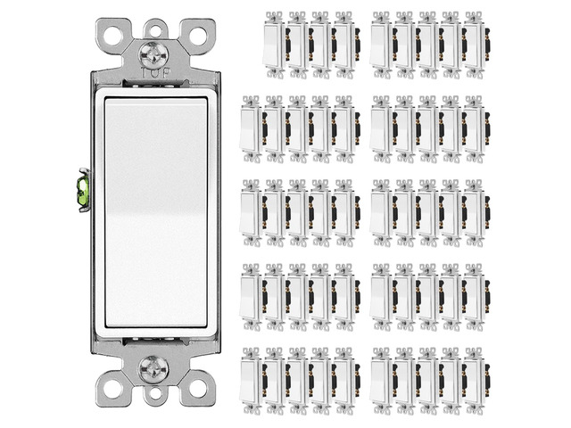 3 Way Decorator Paddle Rocker Wall Light Switch, Single Pole or Three Way, 15A 120/277V, Gloss White