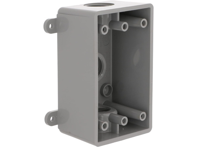 PSB37550GY Single-Gang Weatherproof Three 1/2'. or 3/4 in. Threaded Outlets,2 in,Gray,(Pack of 8)
