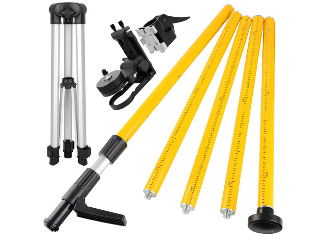 12 ft Telescoping Laser Level Pole with Tripod and Mounting Clamp 1/4'-20 & 5/8'-11 Threaded Mounts, 360° Fine-tuning Adjustable Bracket, Point &...