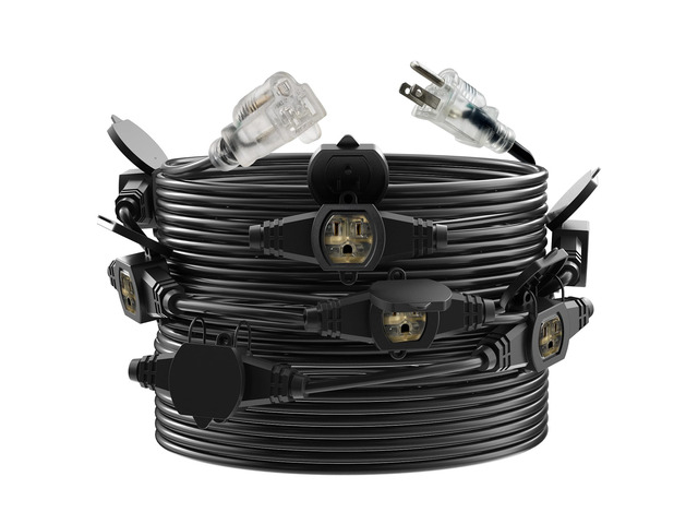 50FT Outdoor Extension Cord, 16 Gauge SJTW 5-15R Cable Male Plug to Female Connector,10 Evenly-Spaced Outlets Plug,Suitable for Stage Setting or...