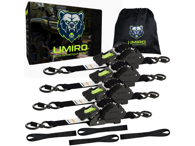 Retractable Ratchet Straps, 4-Pack, 1 Inch x 12 Feet Heavy Duty Tie Downs, 1760lb Break Strength, Self Retracting for Truck, Cargo, Trailer,...