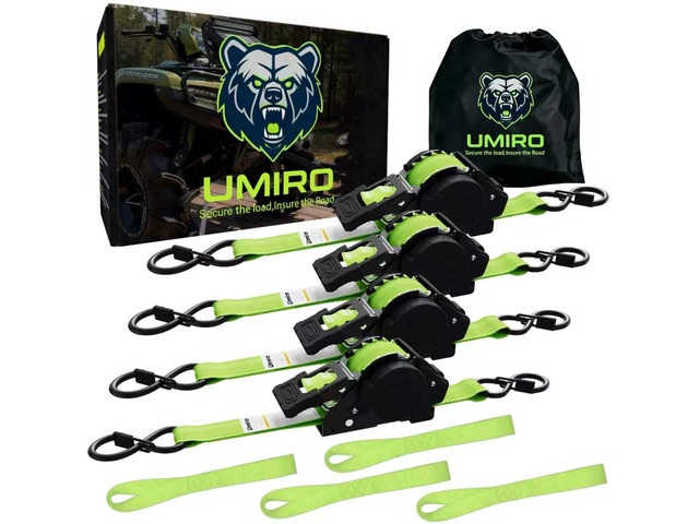Retractable Ratchet Straps 1 Inch x 12 Feet Heavy Duty Tie Downs,1760lb Break Strength,Self Retracting for Truck,Cargo,Trailer,Motorcycle,ATV,UTV...