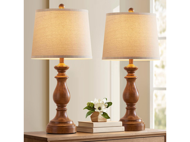 Traditional Table Lamp Set of 2, Rustic Farmhouse Table Lamps for Living Room Bedroom, 27' Bedside Desk Lamps Vintage Nightstand Lamps with Linen...