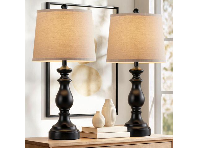 Traditional Table Lamp Set of 2, Rustic Farmhouse Table Lamps for Living Room Bedroom, 27' Bedside Desk Lamps Vintage Nightstand Lamps with Linen...