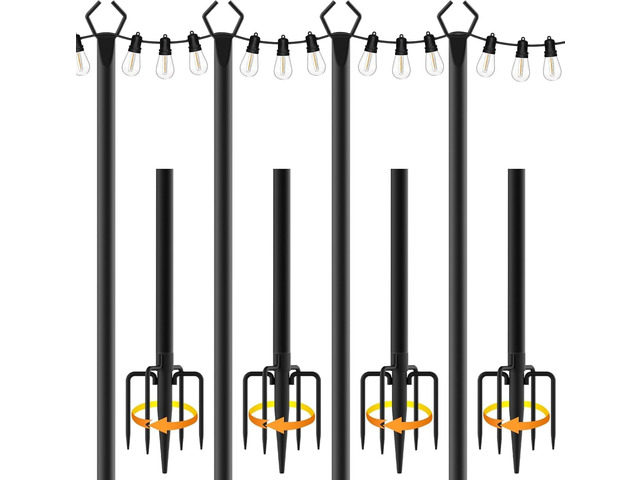 4 Pack 10 ft Heavy Duty Metal String Light Poles Adjustable Outdoor Lighting Stand for Patio,Backyard,Garden,Party & Wedding Rustproof & Sturdy...