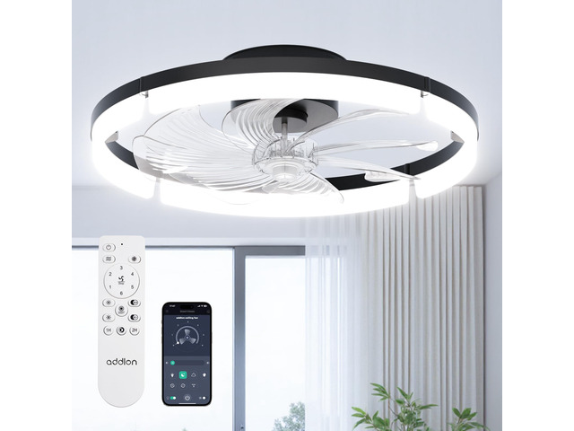 20' Low Profile Fandelier Ceiling Fans with Lights and Remote, Black 3000-6000K Dimmable LED, 6 Speeds, Reversible DC Motor, Remote and App...