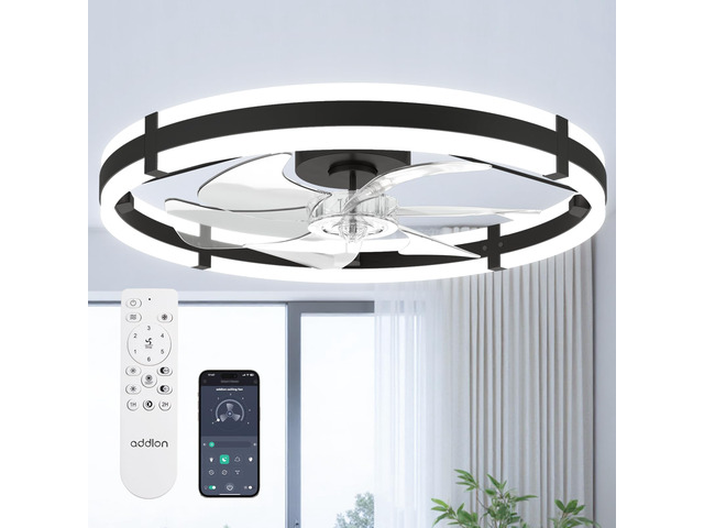 24' Low Profile Fandelier Ceiling Fans with Lights and Remote, Black Wider Airflow, 3000-6000K Dimmable LED, 6 Speeds, Reversible DC Motor, Remote...