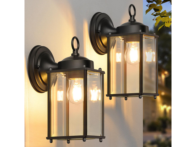 Outdoor Wall Lantern, Exterior Waterproof Wall Sconce Light Fixtures, Black Front Door Lighting, Anti-Rust E26 Socket Porch Lamp, 2 Pack
