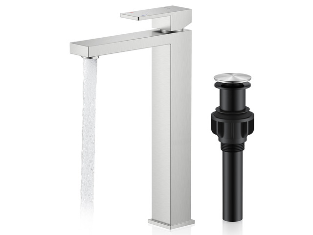 Brushed Nickel Vessel Sink Faucet, 1 Handle Tall Bathroom Sink Faucet Vessel Bowl Faucet with Pop Up Drain & Supply Lines, Lead-Free cUPC & NSF...