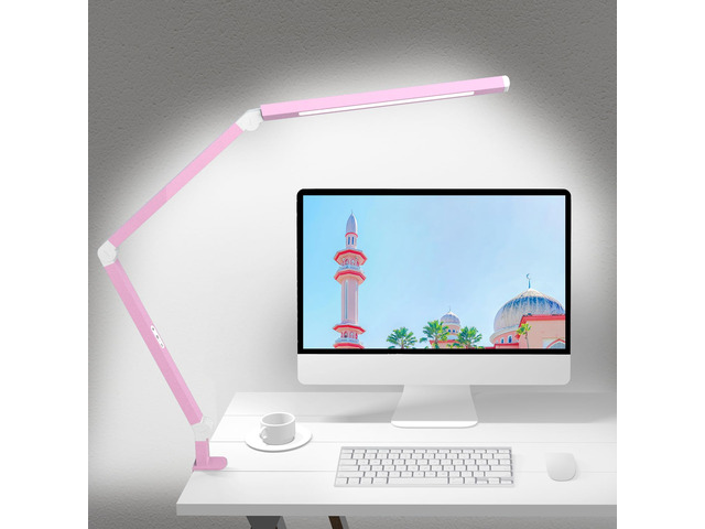 Architect Desk Lamp with Clamp, Led Desk Lamp with Dual Light Bars and Adjustable Swing Arm, Clip-on Stepless Dimming Table Light Computer Lighting...