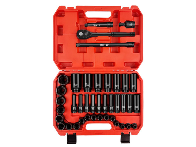 1/2' Drive Impact Socket Set, 40Pcs Metric Socket Wrench Set (8-32mm), Heavy Duty Standard Sockets Assortment, Deep/Shallow, 1/2-Inch Ratchet...