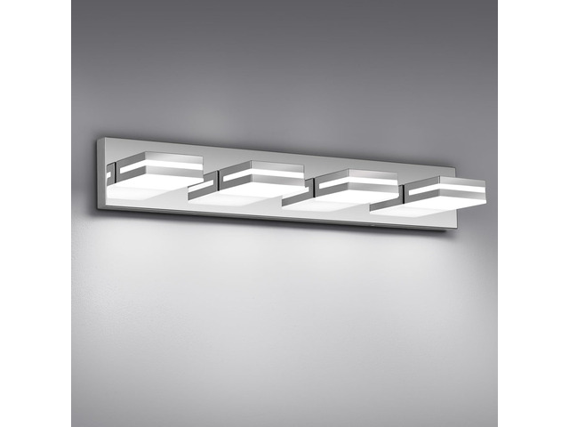 Modern LED Stainless Steel Chrome Acrylic Bathroom Lights Fixtures 4-Light Wall Lighting,Vanity Lights for Bathroom Over Mirror 6000K 350Â°RotateNo...