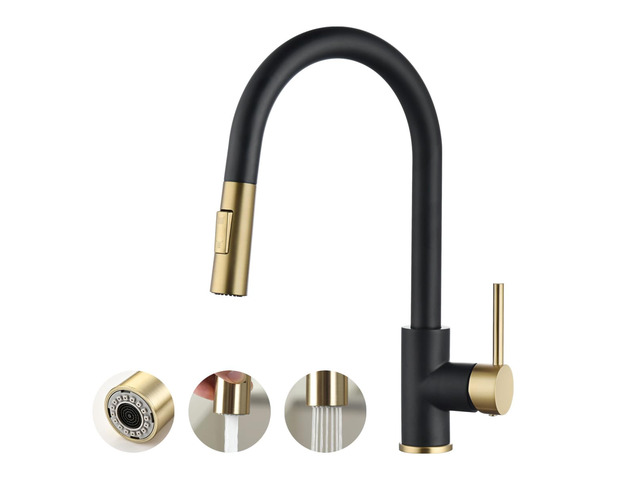 Black Gold Kitchen Faucet,Stainless Steel Pull down Sprayer, cUPC Cartridge,without deck plate,For 1 Hole Sink