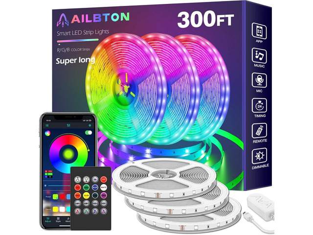 300ft Led Strip Lights(3 Rolls of 100ft led Lights) Ultra Long Led Light Strip with App Voice Control Remote,5050 RGB Music Sync Color Changing Led...