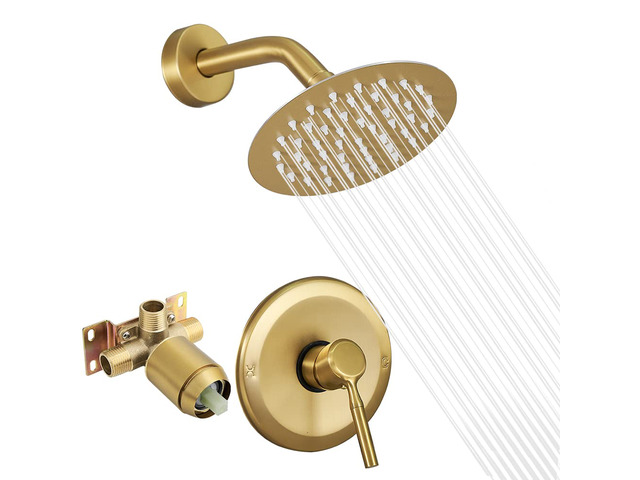 Brushed Gold Shower Head And Faucet Set Complete With Valve Shower Fixtures With 6 Inch High Pressure Rain Shower Head Trim kit Rough Include...