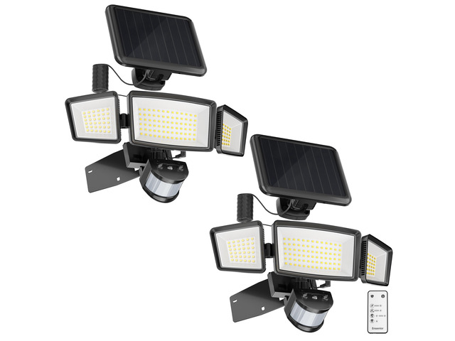 Solar Flood Lights Outdoor, Split Panel Design, Black, 2-Pack Remote included, 1800LM, 5 modes, 3 adjustable heads, 270Â° coverage, 180Â° motion...