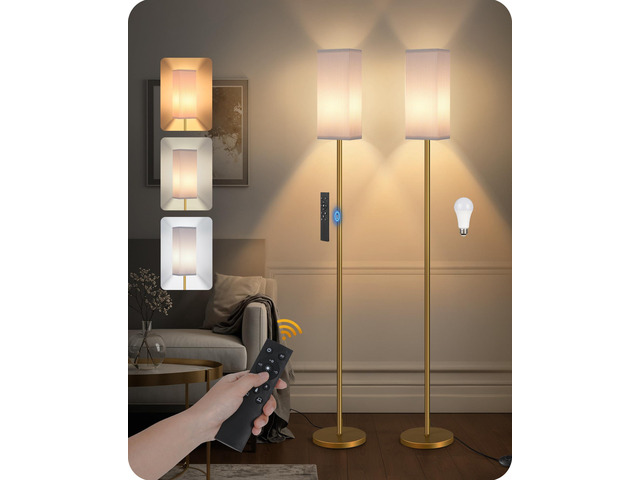2Pack 64.2 Dimmable Floor Lamp for Living Room with Remote & Foot Switch, Corner Floor Lamp for Bedroom, Includes A19 Bulb, Modern Standing Tall...