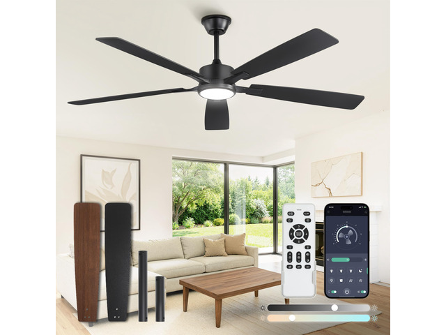 60 Inch Ceiling Fans with Lights and Remote, Black Stepless CCT & Dimmable, 20W LED, 6-Speed, Timer, Reversible Quiet DC Motor, Quick Setup, for...