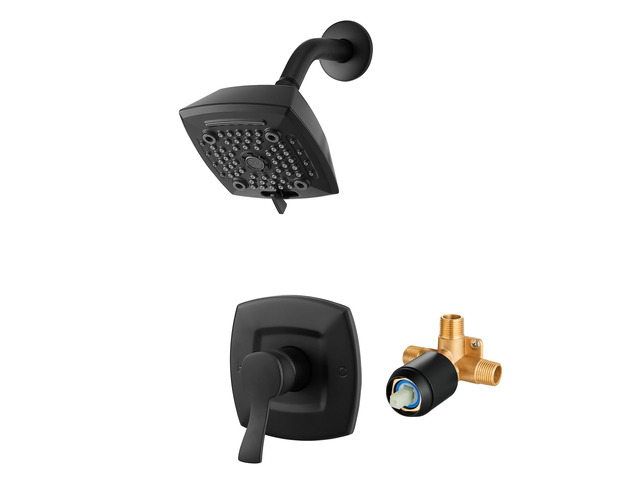 Black Shower Head And Faucet Set Complete With Valve Shower Fixtures With 6 Inch High Pressure Rain Shower Head Trim kit Regaderas Para bBaño Modernas