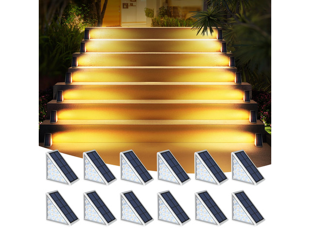 LED Solar Step Lights Waterproof Outdoor Stair Lights, Warm White Solar Deck Lights IP67 Solar Decoration Lights for Yard, Patio, Garden, Walkways,...