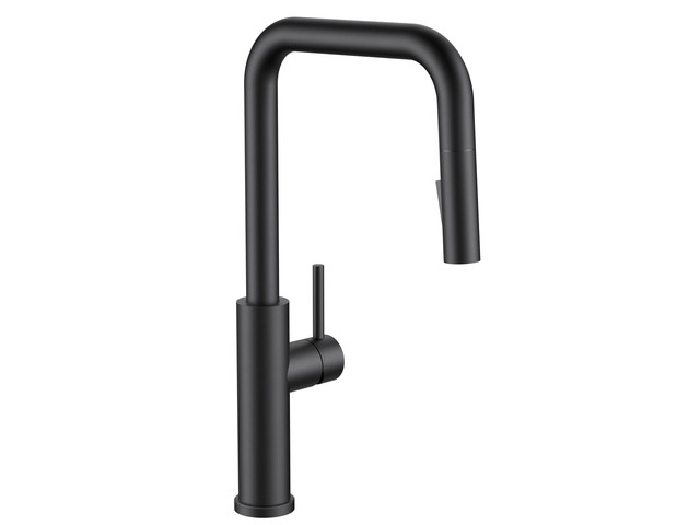 Kitchen Faucet with Pull Down Sprayer, Black High U-Spout Lead-Free, Single Handle, Stainless Steel Sink Faucet, 1 or 3 Hole Deck Mount for RV Bar...