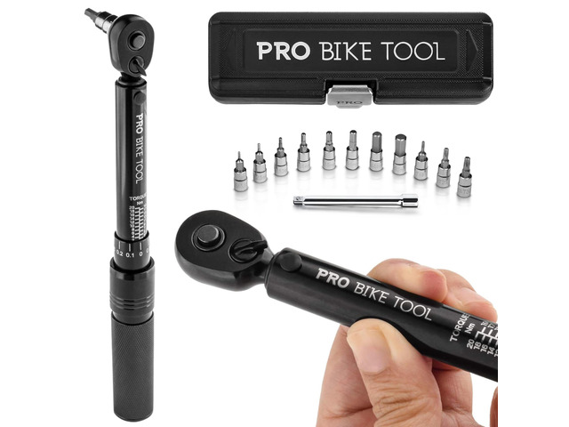 Bike Torque Wrench Set - 1/4 Inch Drive, 2.2-16.9 Nm 20-150 in-lb, Allen & Torx Bits, Extension Bar, Protective Storage Case