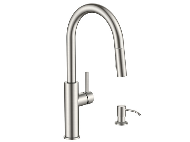 Kitchen Faucet with Soap Dispenser, High Arc Stainless Steel Lead-Free, Single Handle, Brushed Nickel Pull Down Sink Faucets,1 or 3 Hole Deck Mount...