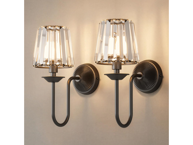 Black Battery Operated Wall Sconces Set of Two, Crystal Wireless Rechargeable Wall Lights with Remote, Dimmable 3 CCT and 12 RGB Cordless Wall...