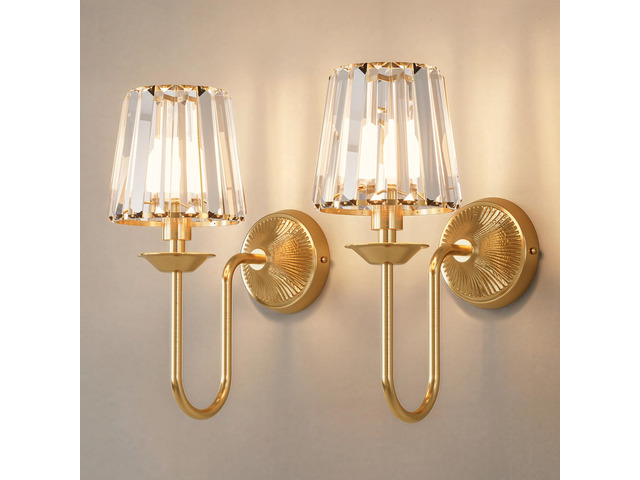 Gold Battery Operated Wall Sconces Set of Two, Crystal Wireless Rechargeable Wall Lights with Remote, Dimmable 3 CCT and 12 RGB Cordless Wall Lamps...