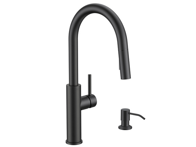 Kitchen Faucet with Soap Dispenser, High Arc Black Lead-Free, Single Handle, Stainless Steel Pull Down Sink Faucets,1 or 3 Hole Deck Mount for RV...