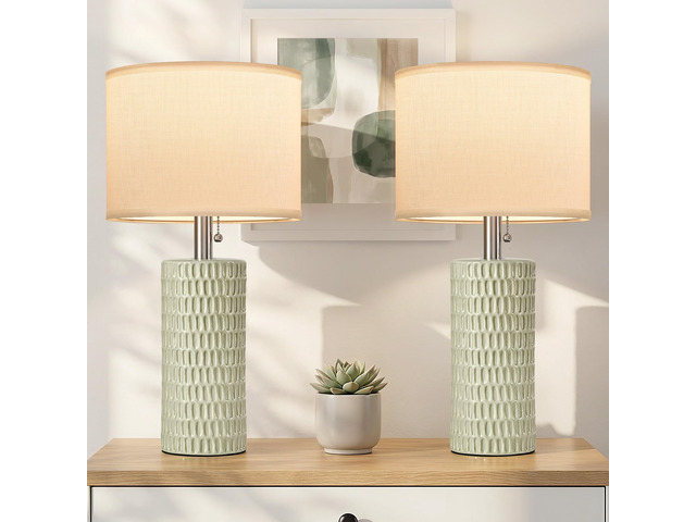 20 Modern Table Lamps Set of 2, Lamps for Bedroom, Light Green Ceramic Table Lamps for Nightstands, Small Table Lamps for Living Room, Bedside, End...