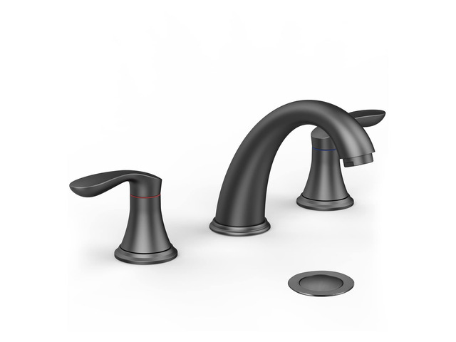 Bathroom Sink Faucet, Faucet for Bathroom Sink, Widespread Matte Black Bathroom Faucet 3 Hole with Plastic Pop Up Drain and cUPC Lead-Free Hose -...