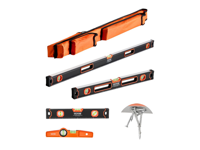 4-Piece Torpedo Level, 48/24/16/10 Inch All Magnetic Levels Set, Fluorescent Light Up Bubble Vials Ruler for 45/90/180 Degree, Aluminum Alloy...
