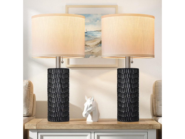 20 Modern Table Lamps Set of 2, Lamps for Bedroom, Black Ceramic Table Lamps for Nightstands, Small Table Lamps for Living Room, Bedside, End...