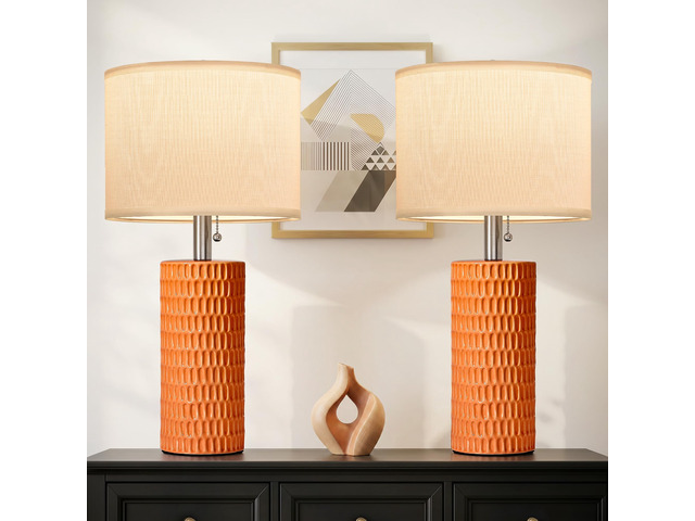 20 Modern Table Lamps Set of 2, Lamps for Bedroom, Orange Ceramic Table Lamps for Nightstands, Small Table Lamps for Living Room, Bedside, End...