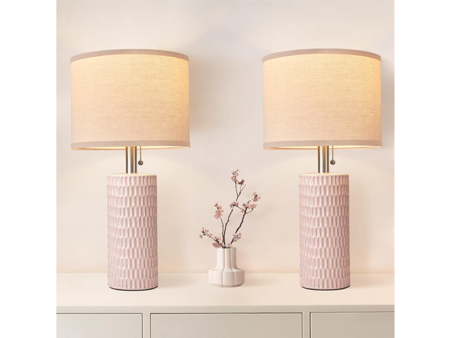 20.5' Modern Ceramic Table Lamps for Bedroom Set of 2, Bedside Lamps for Night Stands with Beige Lampshade, Farmhouse Table Lamp for Living Room...