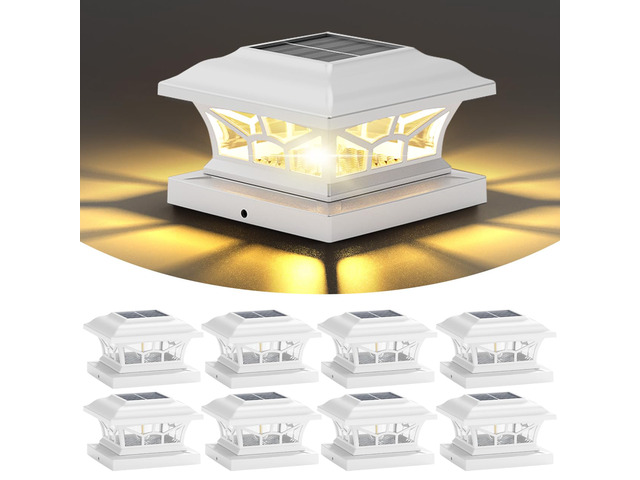 8 Pack Solar Post Cap Lights Outdoor Waterproof, Dual Light, White Fits 4x4, 5x5, 6x6 Wooden & Vinyl Posts,Warm & Cool White Light Modes, Fence...