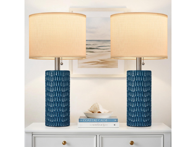 20 Modern Table Lamps Set of 2, Lamps for Bedroom, Blue Ceramic Table Lamps for Nightstands, Small Table Lamps for Living Room, Bedside, End Table,...