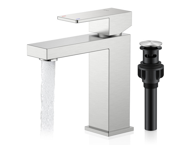 Brushed Nickel Bathroom Faucet 1 Hole, Single Handle Vanity Faucet Bathroom Sink Faucet with Pop Up Drain & Supply Lines, Lead-Free cUPC & NSF...