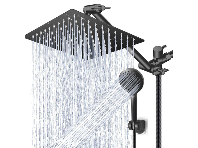 12 Black High/Low Pressure Water Rain Shower Head with 11 Extension Arm 5 Settings Handheld Shower Head Combo,Powerful Shower Spray - Matte Black,...