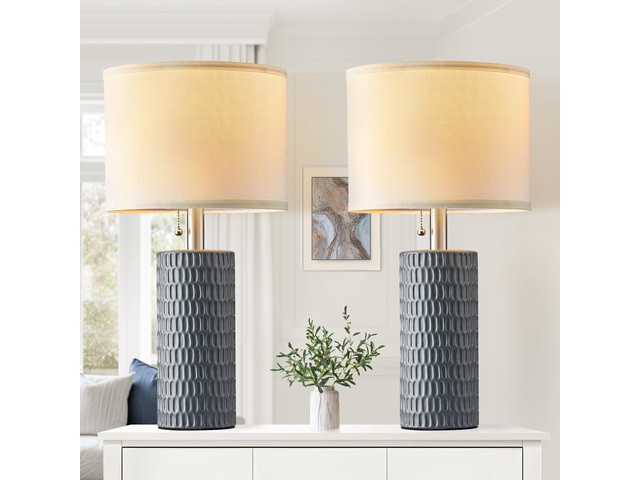 20 Modern Ceramic Table Lamps for Bedroom, Set of 2, Grey Bedside lamps for nightstands, Small Table Lamps for Living room, Home Office, End Table...