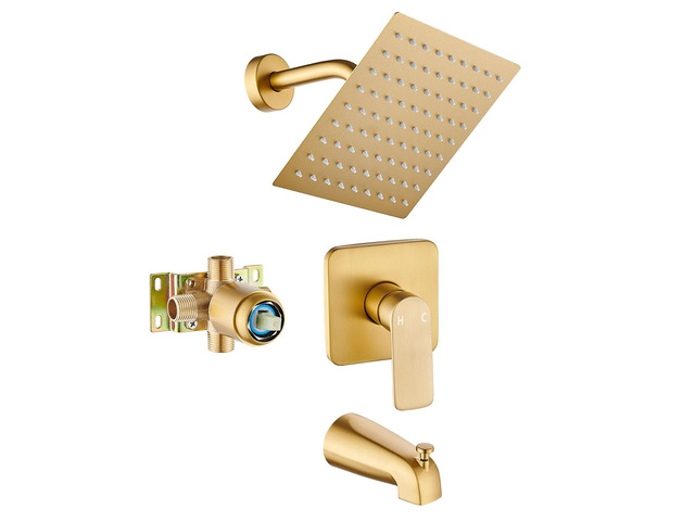Tub Shower Faucet Set With Head & Spout Gold
