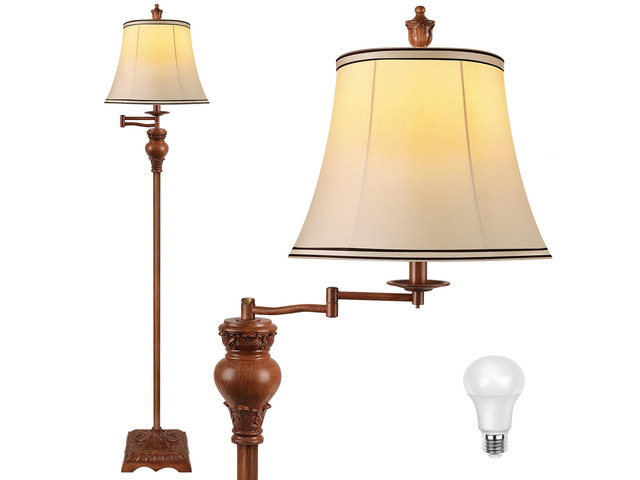 Vintage Floor Lamps for Living Room,Traditional 350° Adjustable Swing Arm Farmhouse Floor Lamp for Bedroom, Rustic Standing Lamp Pole Lamps for...