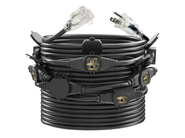 50FT Outdoor Extension Cord, 14 Gauge SJTW 5-15R Cable Male Plug to Female Connector,10 Evenly Spaced Outlets Plugs,Suitable for Stage Setting or...