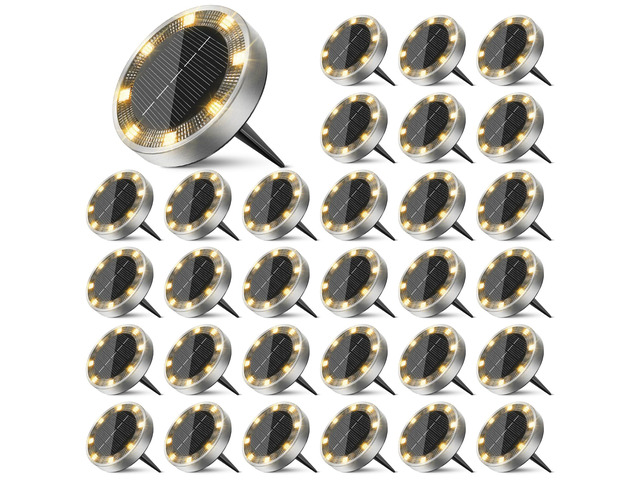 30 Pack Solar Lights Outdoor Waterproof, 8 LED Solar Ground Lights Flat Solar Disc Light Landscape Lighting for Pathway Garden Yard Walkway...
