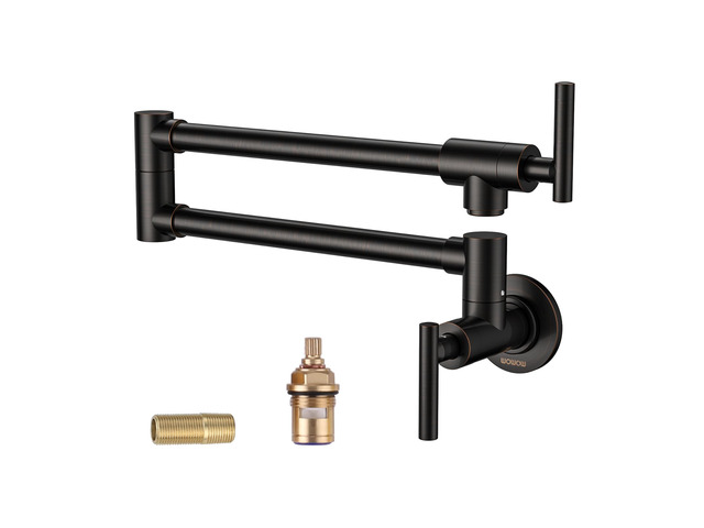 Pot Filler Faucet Oil-Rubbed Bronze: Solid Brass Pot Filler Wall-Mounted Pasta Faucet with Double Joint Swing Arm for Kitchen Over Stove